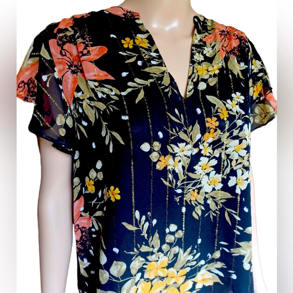 Joie marlina cap sleeve Metallic Floral Blouse